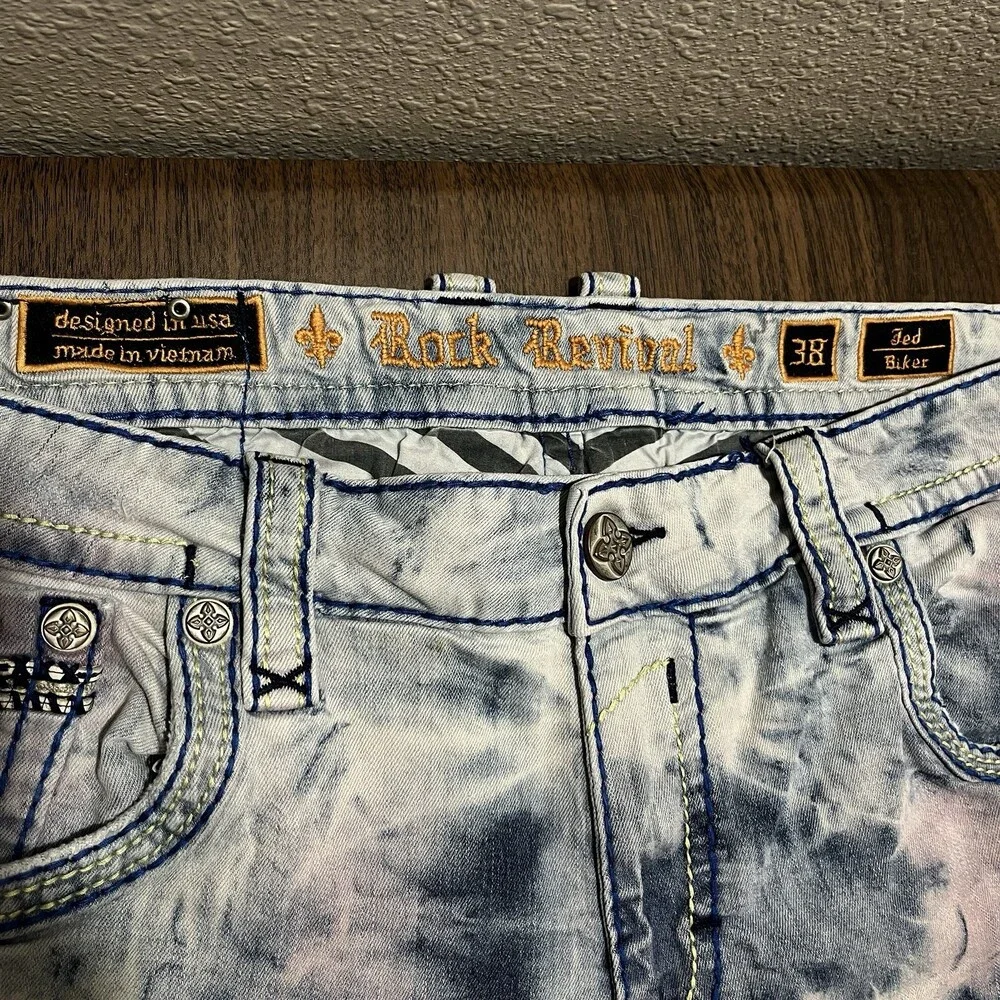 Rock Revival Jeans 38x32 Jersey Shore Tye Die Studded Hippie Biker Chopper Y2K